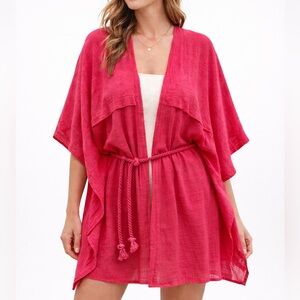 Universoup Red Cotton Kimono Tie Front Cover Up Size S NWT Beach